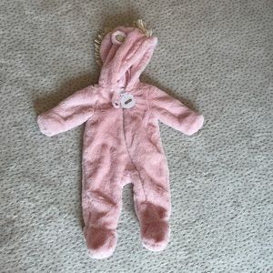 MUDPIE 0-3m pink gold unicorn faux fur bunting NEW